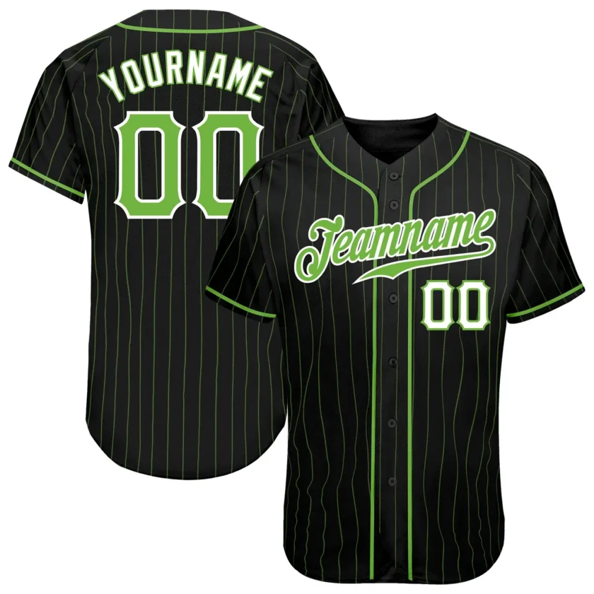 Custom Black Pinstripe Baseball Jersey with Neon Green White