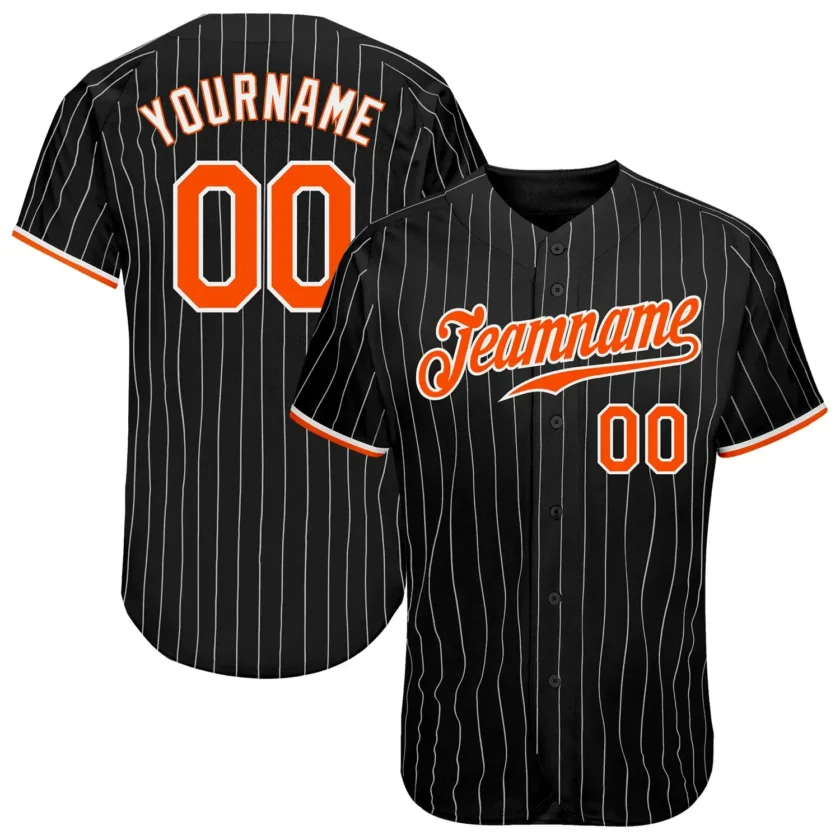 Custom Black Pinstripe Baseball Jersey with Orange White