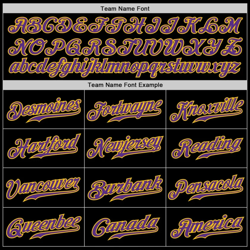 Custom Black Pinstripe Baseball Jersey with Purple-Gold - Image 3