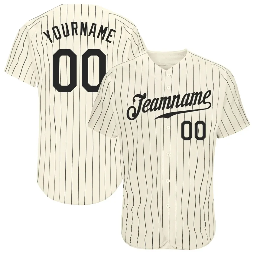 Custom Cream Pinstripe Baseball Jersey with Black