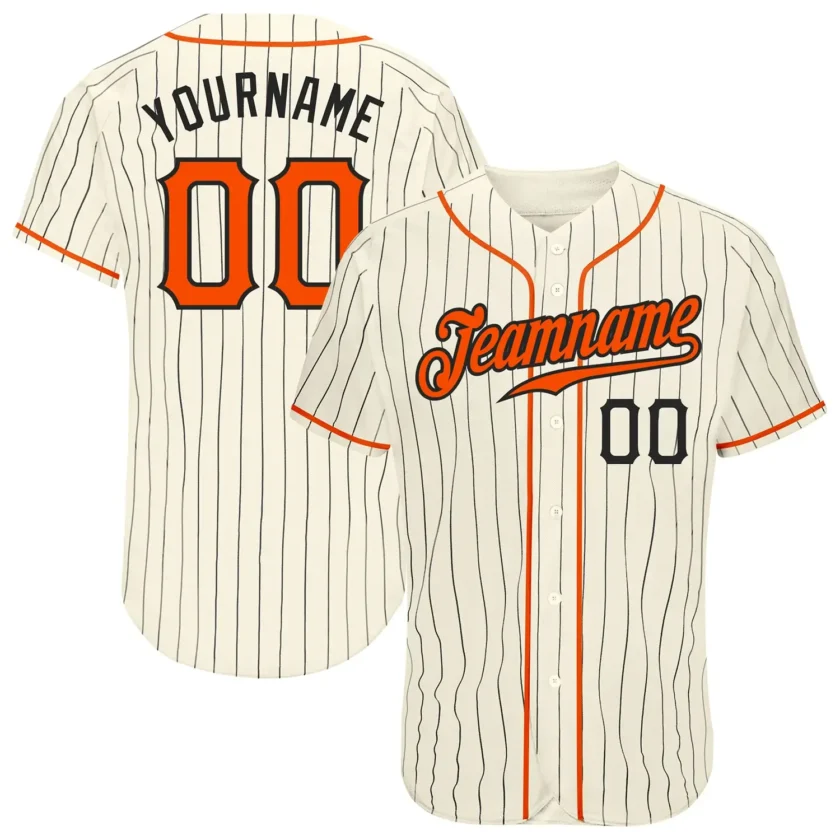 Custom Cream Pinstripe Baseball Jersey with Orange Black