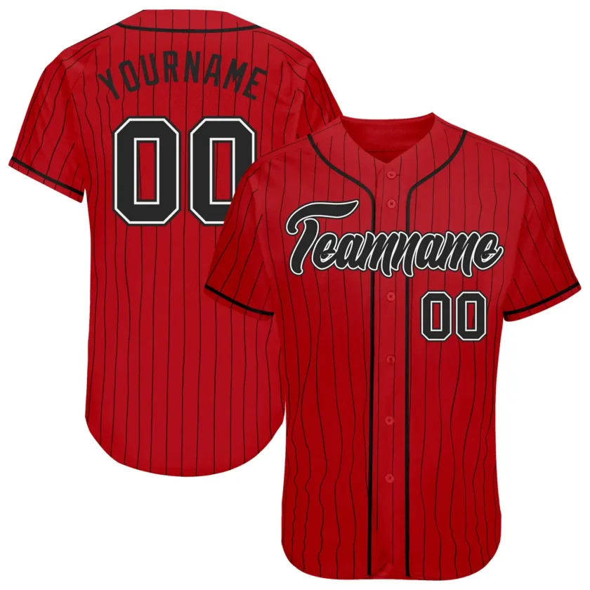 Custom Red Pinstripe Baseball Jersey with Black White