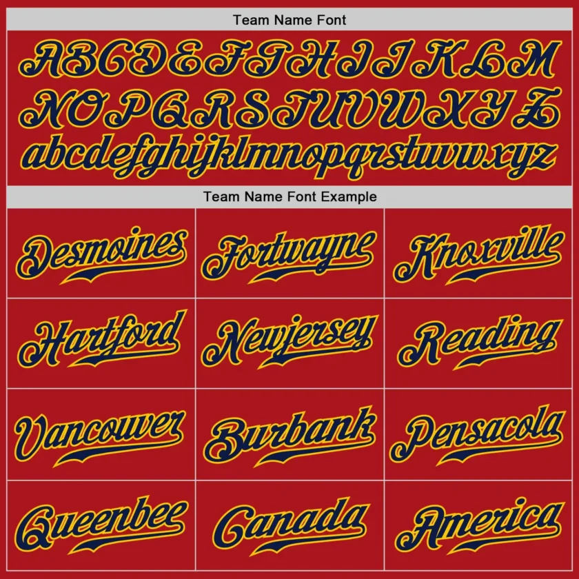 Custom Red Pinstripe Baseball Jersey with Navy-Gold - Image 3