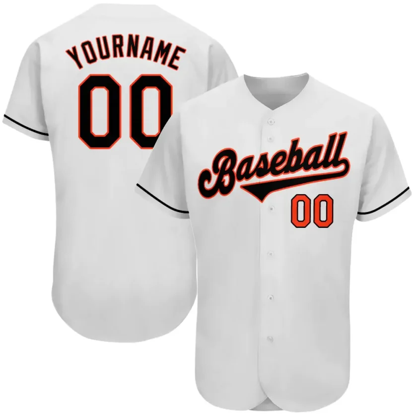 Custom White Baseball Jersey with Black Orange 3
