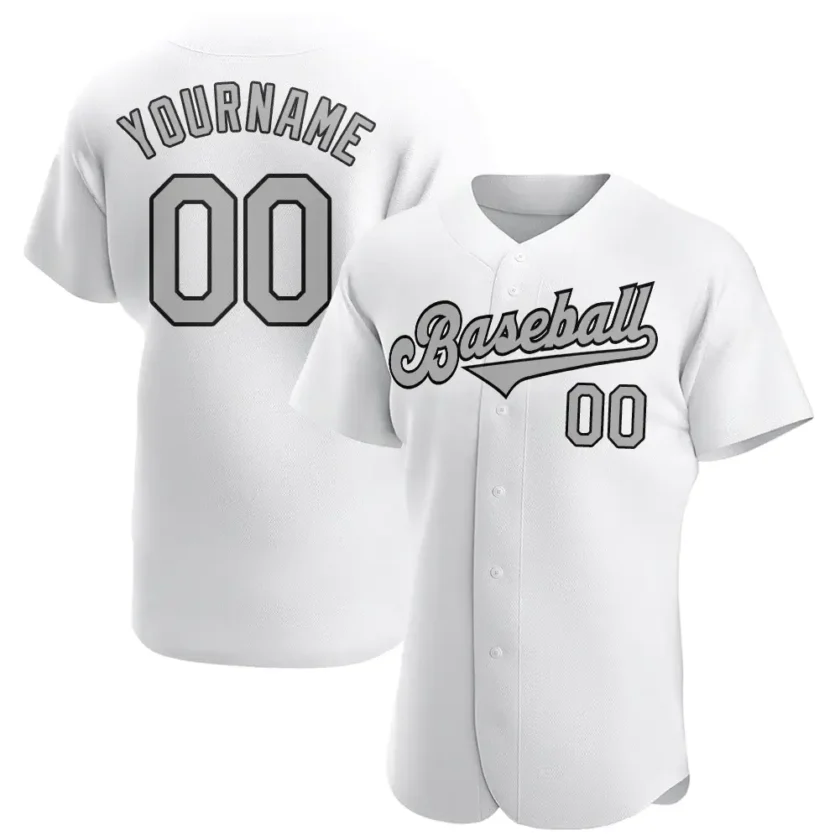 Custom White Baseball Jersey with Gray Black
