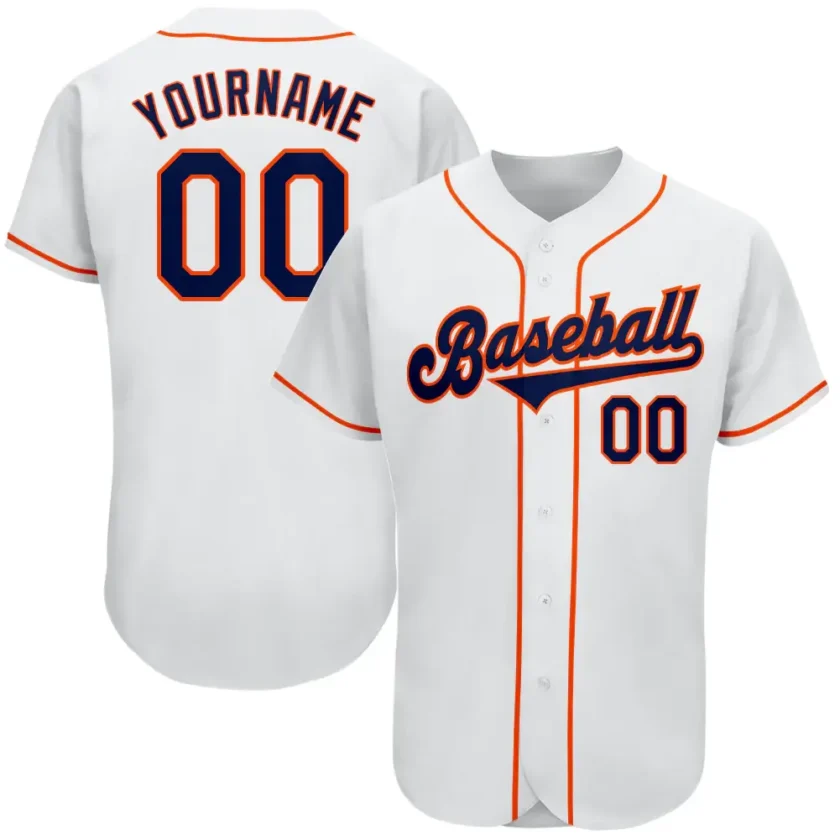 Custom White Baseball Jersey with Navy Orange 3