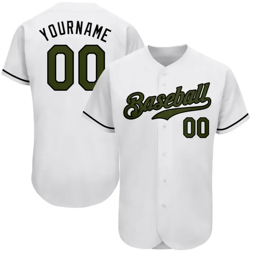Custom White Baseball Jersey with Olive Black 3