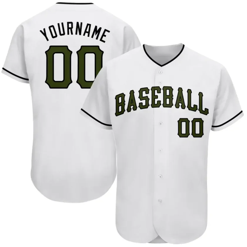 Custom White Baseball Jersey with Olive Black 4