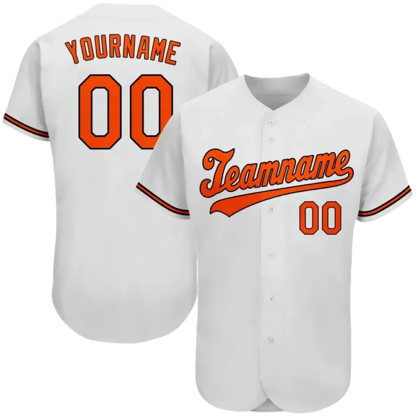 Custom White Baseball Jersey with Orange Black 3