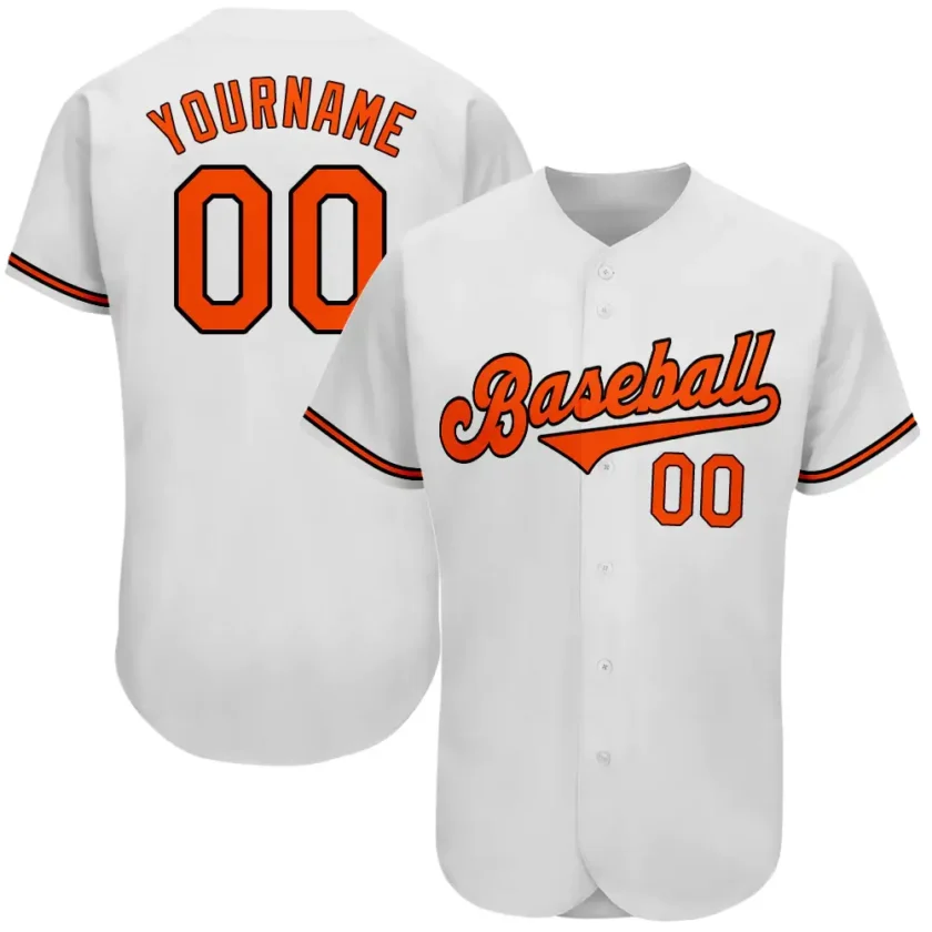Custom White Baseball Jersey with Orange Black 4