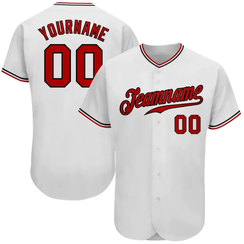 Custom White Baseball Jersey with Red Black 6