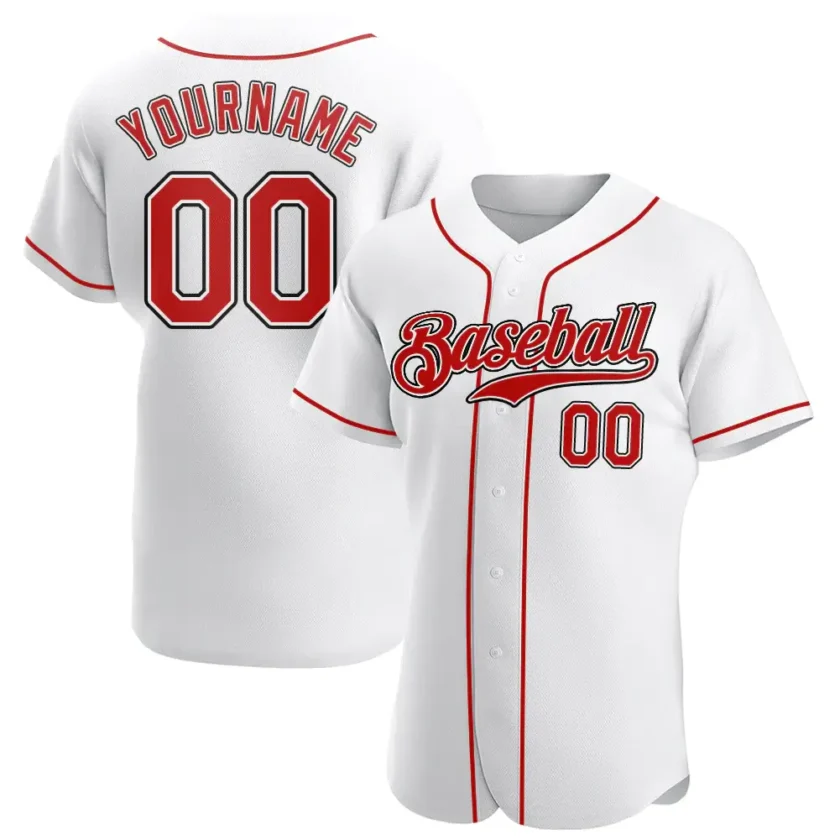 Custom White Baseball Jersey with Red Black 7
