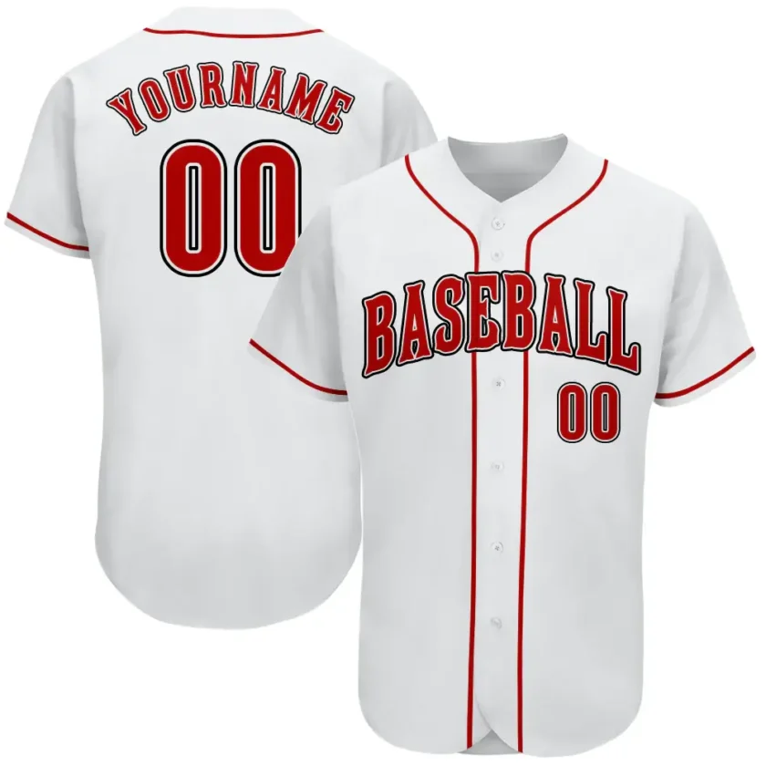 Custom White Baseball Jersey with Red Black 8