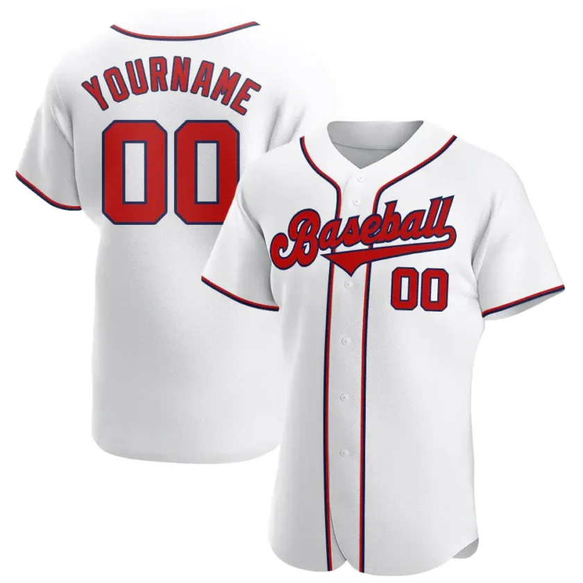 Custom White Baseball Jersey with Red Navy 22