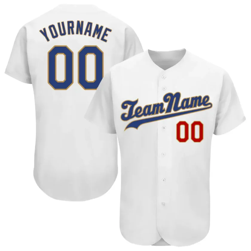 Custom White Baseball Jersey with Royal Old Gold