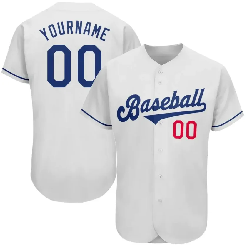 Custom White Baseball Jersey with Royal Red