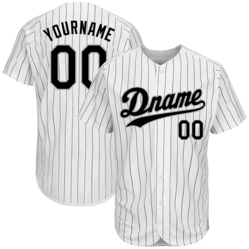 Custom White Pinstripe Baseball Jersey with Black Gray 8