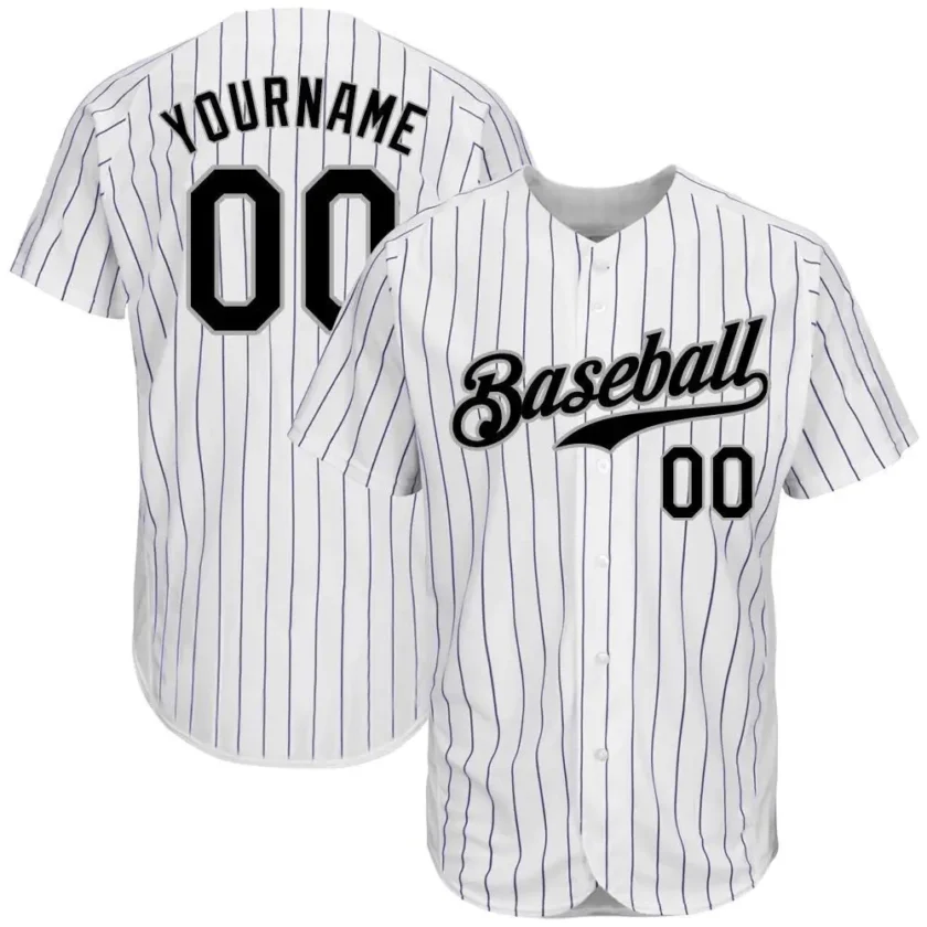 Custom White Pinstripe Baseball Jersey with Black Gray 9