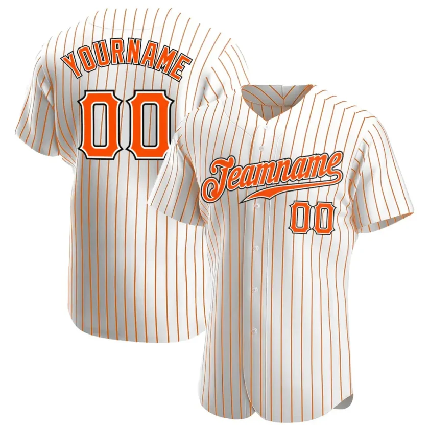 Custom White Pinstripe Baseball Jersey with Orange Black