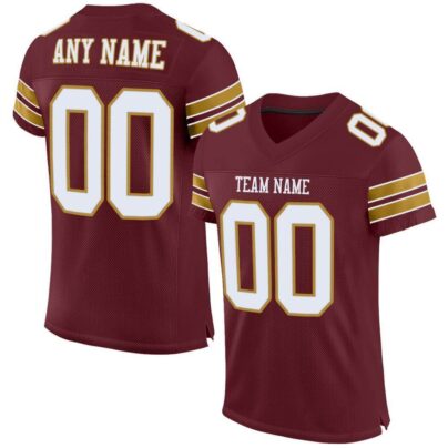 Custom Burgundy Mesh Football Jersey with White Old Gold