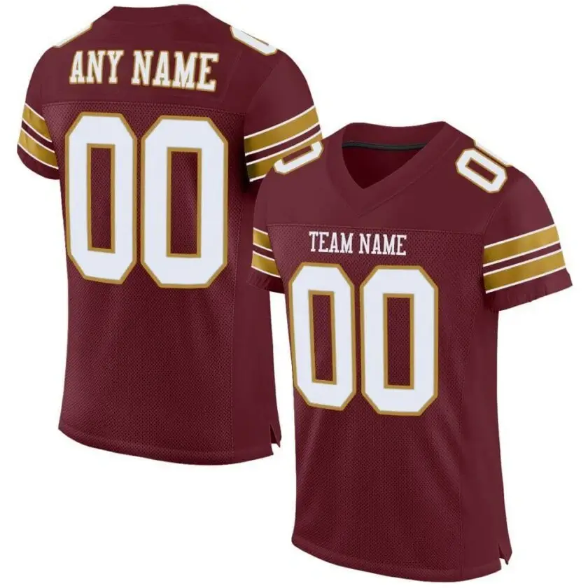 Custom Burgundy Mesh Football Jersey with White-Old Gold