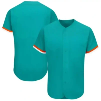 Blank Aqua Baseball Jersey with Orange White Stripes