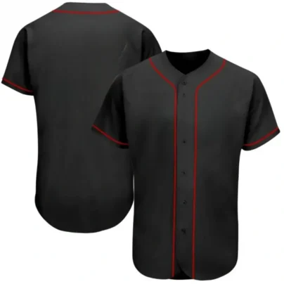 Blank Black Baseball Jersey with Red Stripes