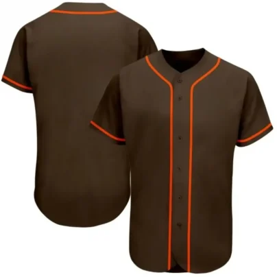 Blank Brown Baseball Jersey with Orange Stripes