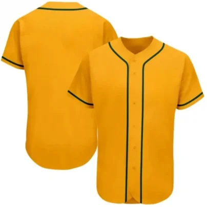Blank Gold Baseball Jersey with Green Stripes