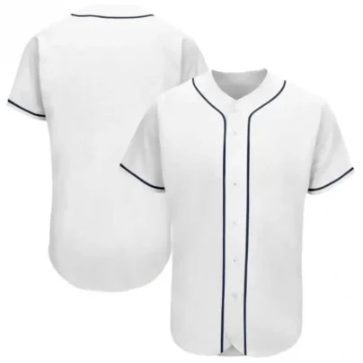 Blank White Baseball Jersey with Navy Stripes