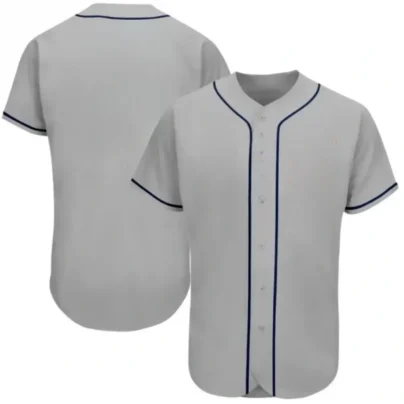 Blank Gray Baseball Jersey with Navy Stripes