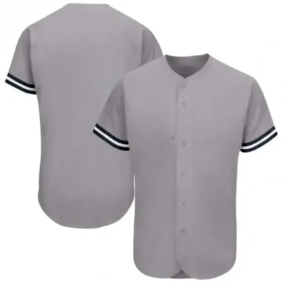Blank Gray Baseball Jersey with Navy White Stripes
