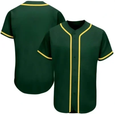 Blank Green Baseball Jersey with Gold Stripes