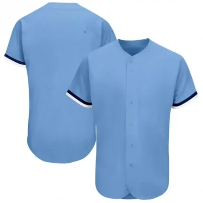 Blank Light Blue Baseball Jersey with Navy White Stripes