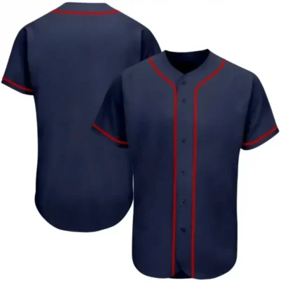 Blank Navy Baseball Jersey with Red Stripes