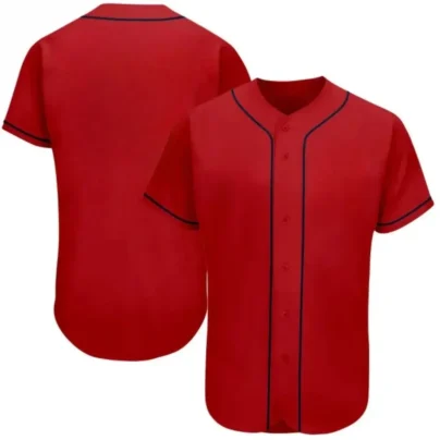 Blank Red Baseball Jersey with Navy Stripes
