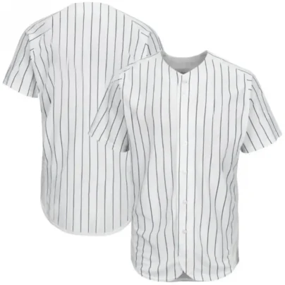 Blank White Baseball Jersey with Navy Pinstripes